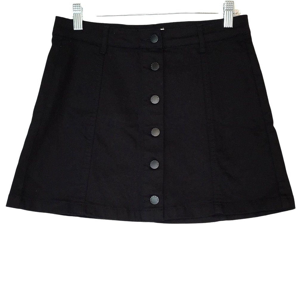 Forever 21 Button Front Mini Skirt Size 27 Denim Black Stretch Women Los Angeles